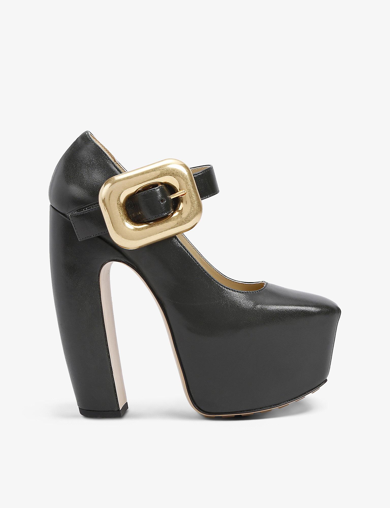 Bottega Veneta Mostra Platform Leather Heeled Mary Jane Shoes in Metallic | Lyst