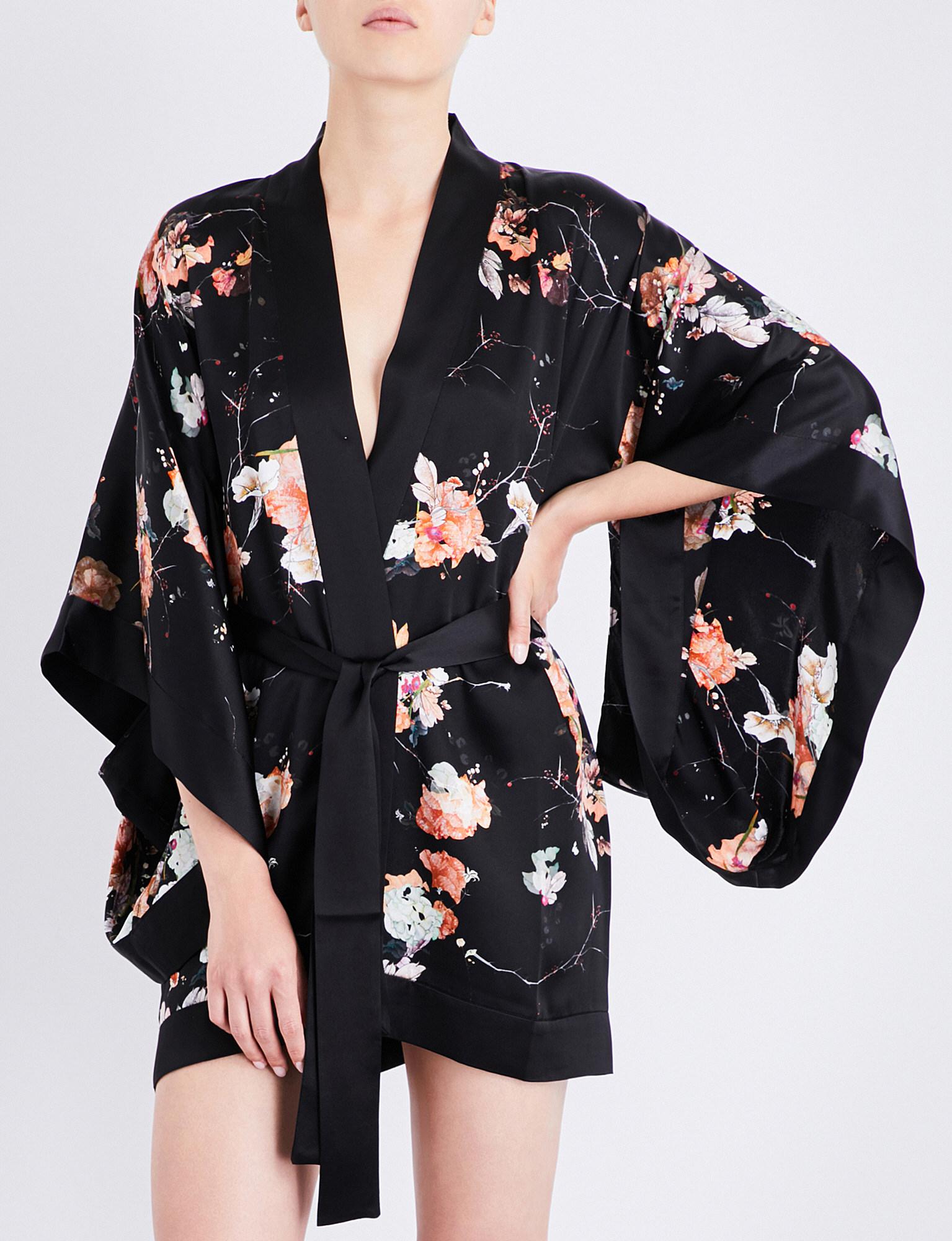 black floral satin robe