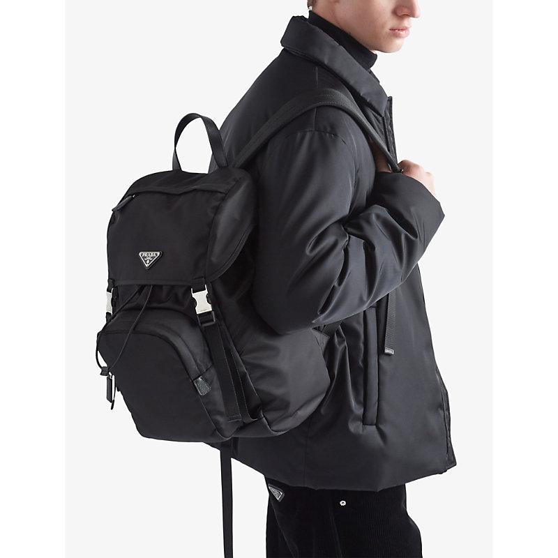 Prada Re-nylon Brand-plaque Recycled-polyamide And Saffiano Leather Backpack  in Black | Lyst UK