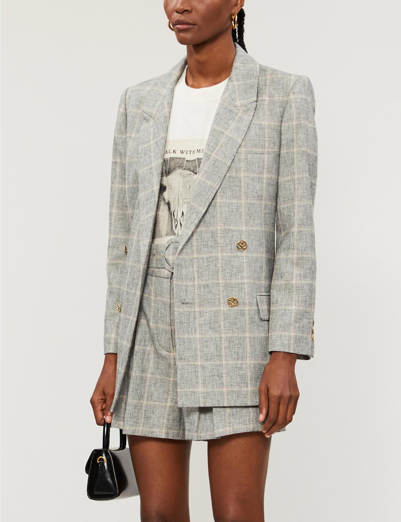 Sandro Beyane Checked Woven Blazer in Gray Lyst