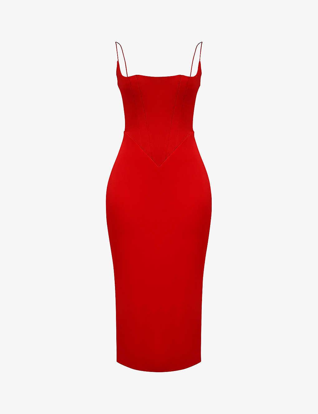 House Of Cb Anais Slim-fit Satin Midi Dress in Red | Lyst