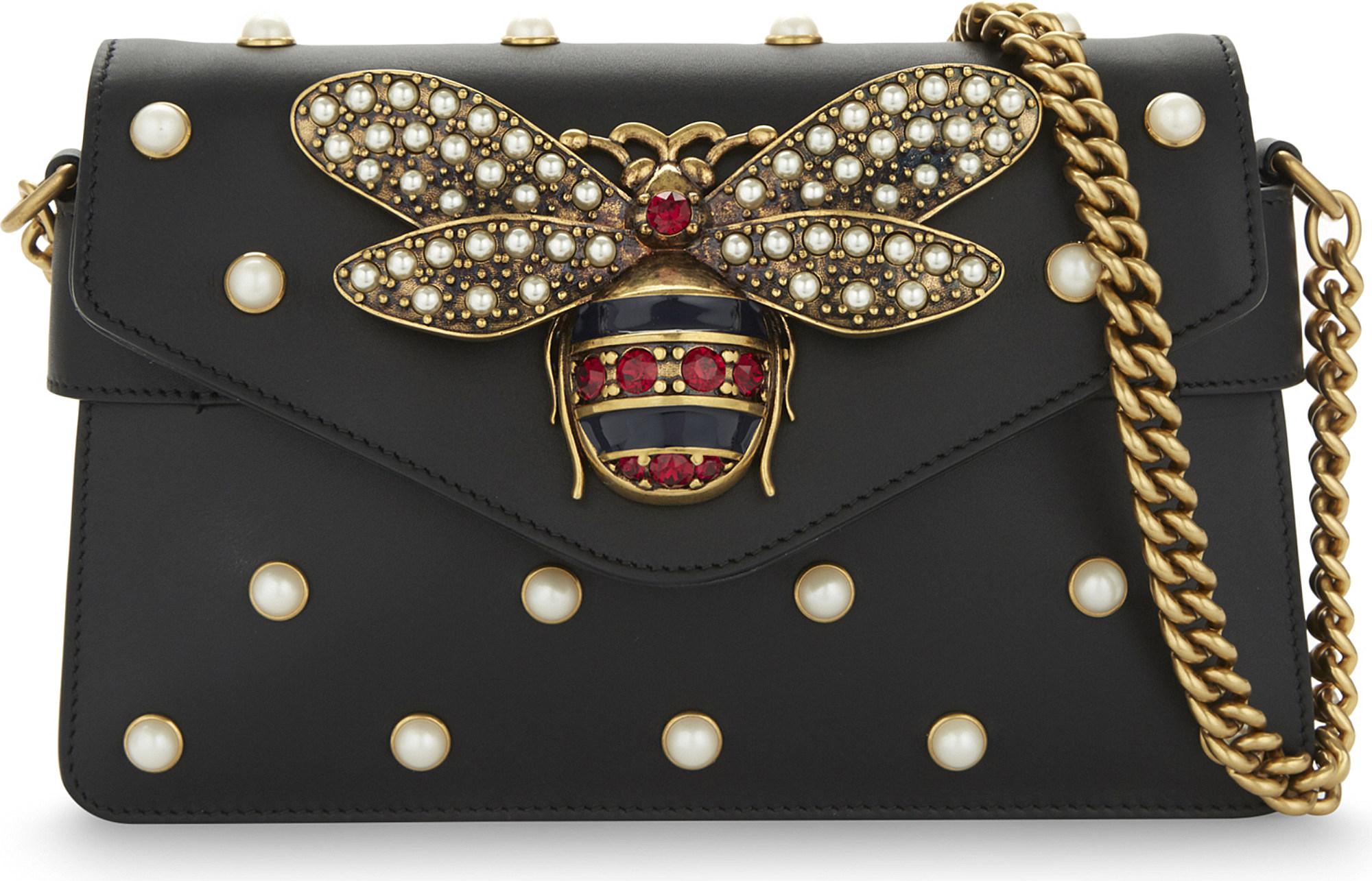 Gucci Leather Broadway Bee Shoulder Bag in White Lyst