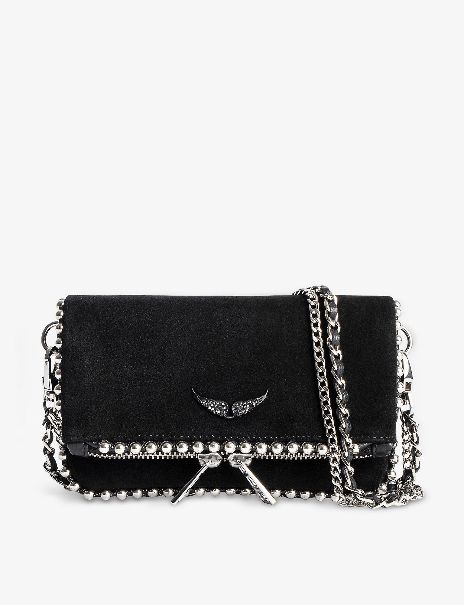 Zadig Voltaire Rock Nano Studded Suede Clutch Bag in Black Lyst UK