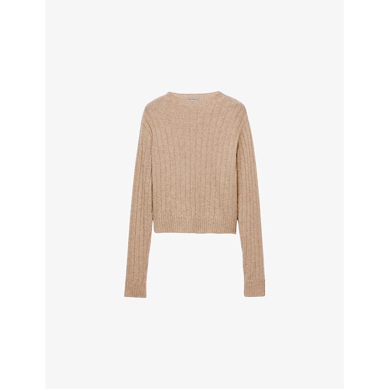 Prada Logo-Intarsia Rib Cropped Silk Sweater - Bergdorf Goodman