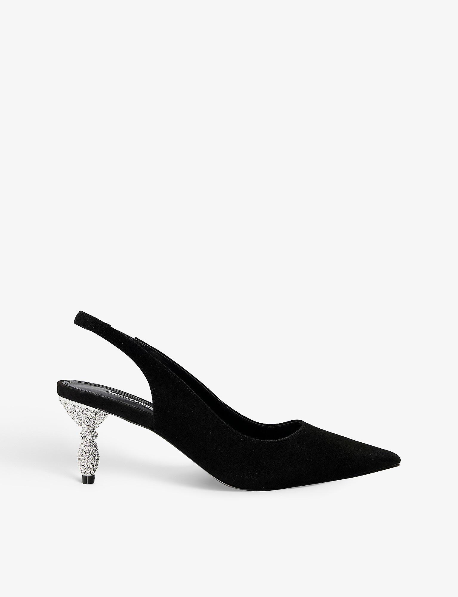 Dune Cristal Diamante-embellished Suede Slingback Heels in Black | Lyst