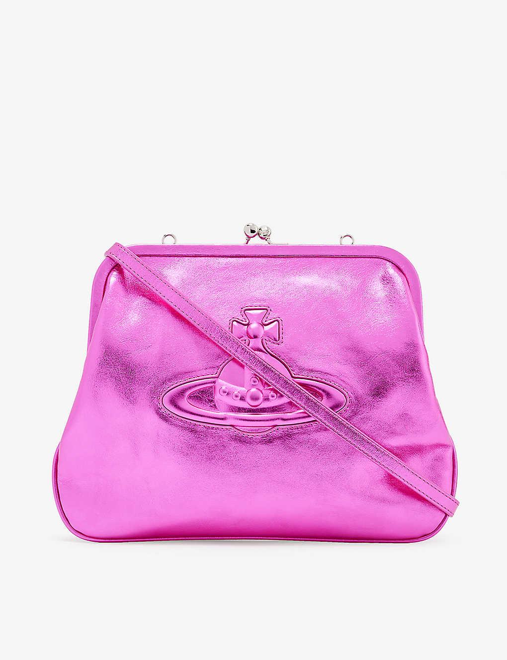 Vivienne Westwood Logoembossed Metallicleather Crossbody Bag in Pink