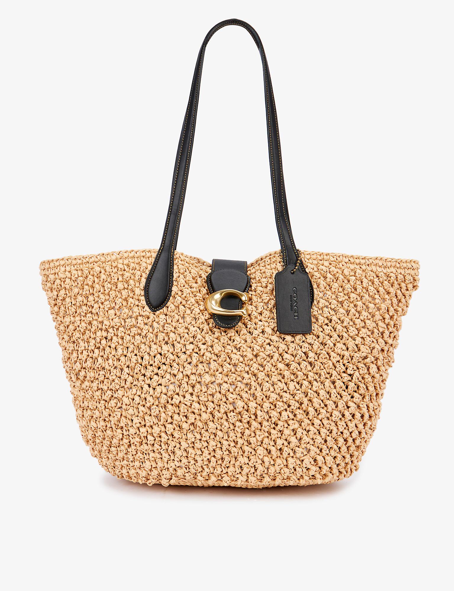 COACH Popcorn-textured Straw And Leather Tote Bag in Natural | Lyst
