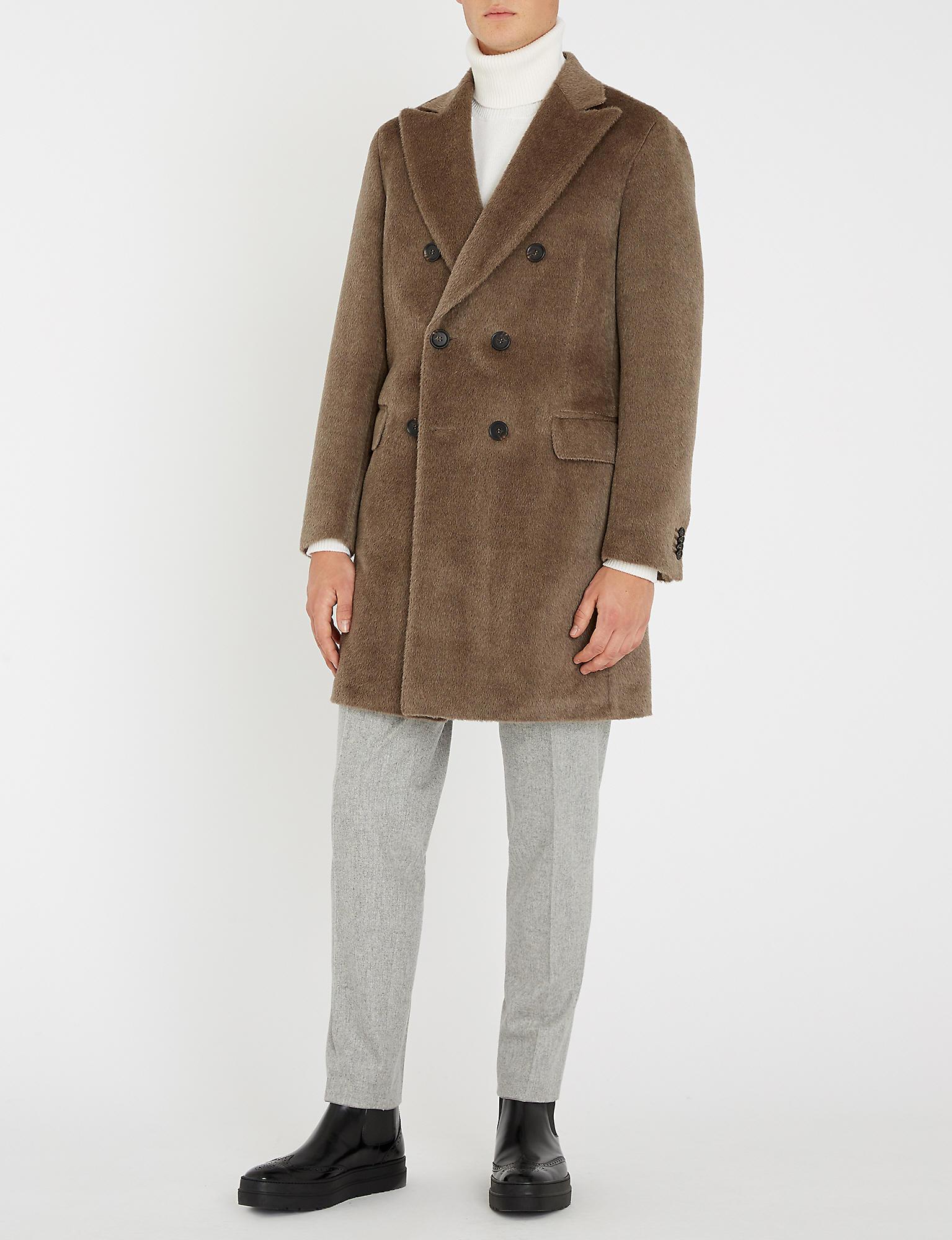 Oscar Jacobson Textured Alpaca And Wool-blend Coat in Brown for Men - Lyst