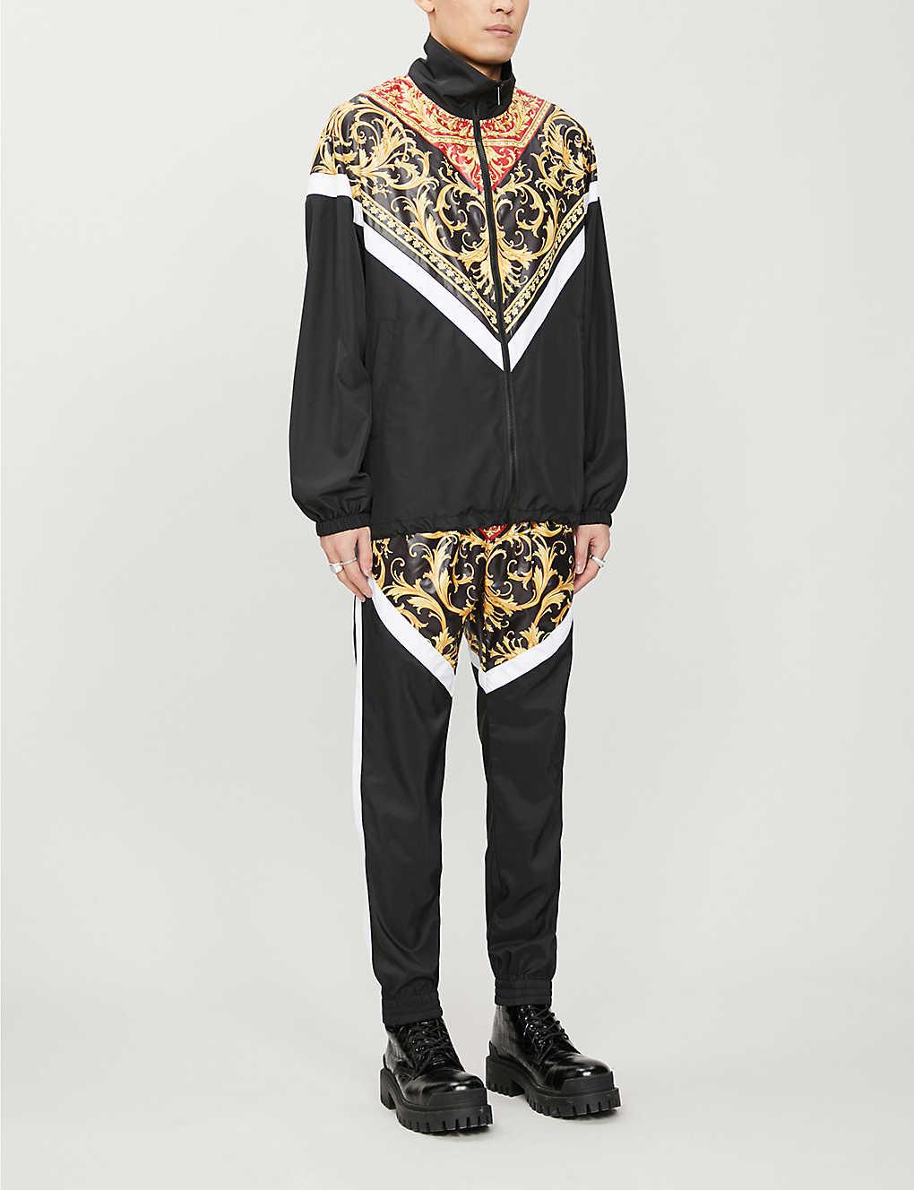 Versace Suede Baroque-print Funnel-neck Zipped Shell Tracksuit Jacket ...