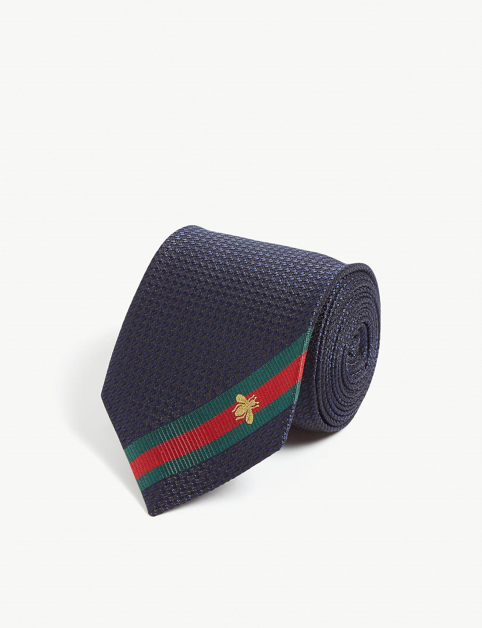 Gucci Logo Stripe Silk Tie in Blue for Men Lyst