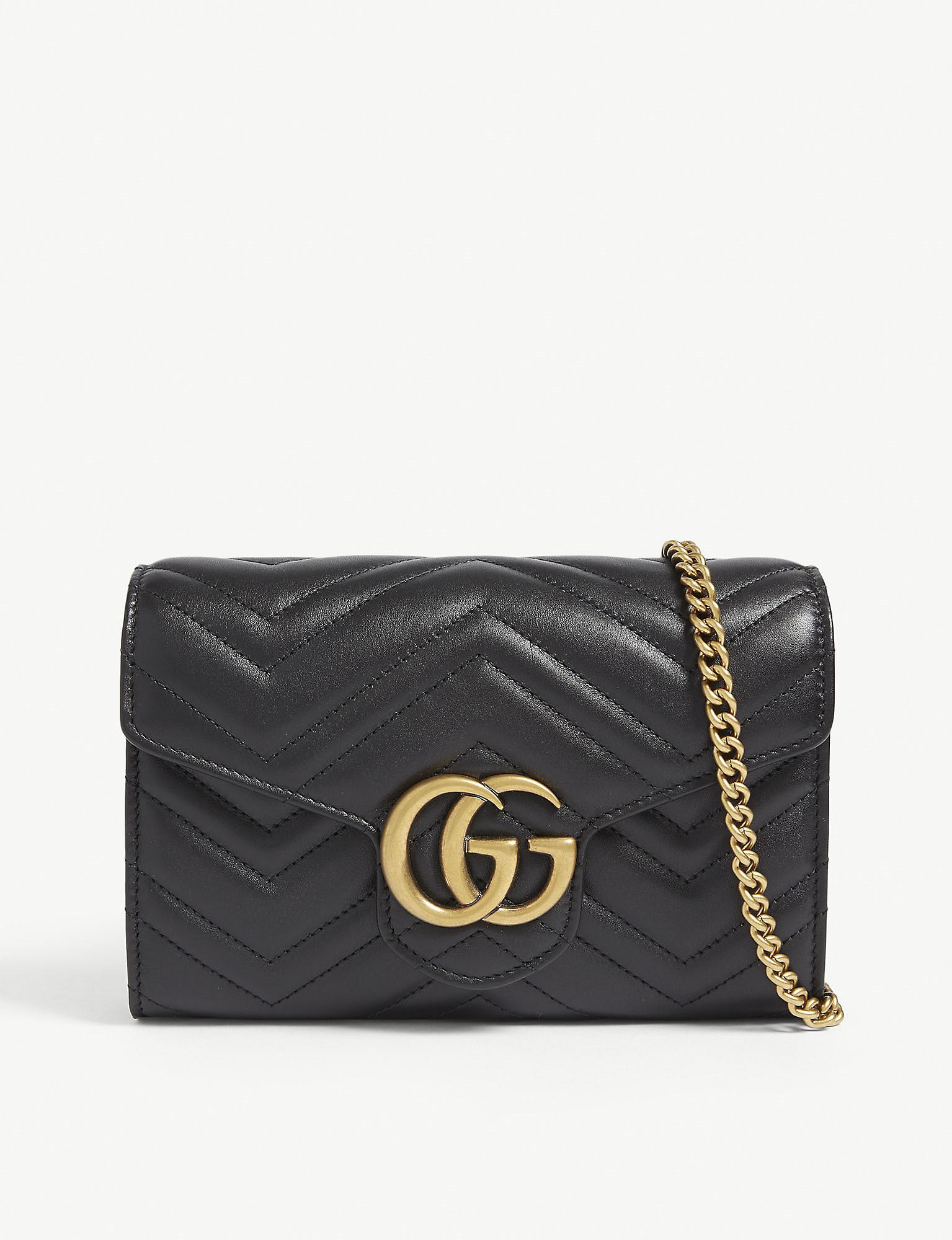 Gucci GG Marmont Leather Wallet On Chain in Black - Lyst