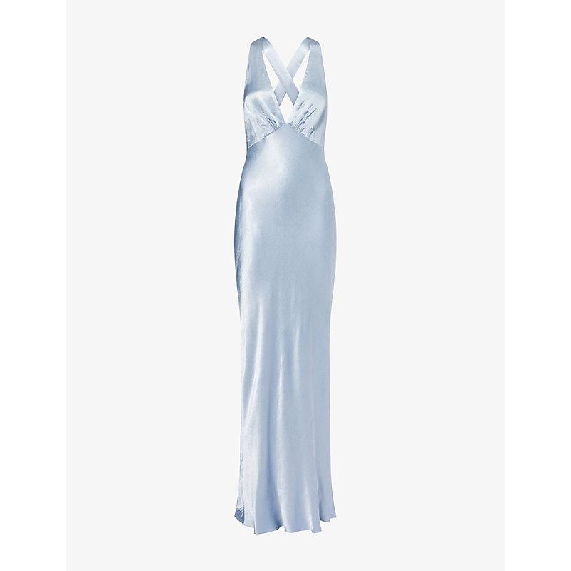 Shona Joy La Lune Plunge Cross-Back Satin Maxi Dress in Blue | Lyst