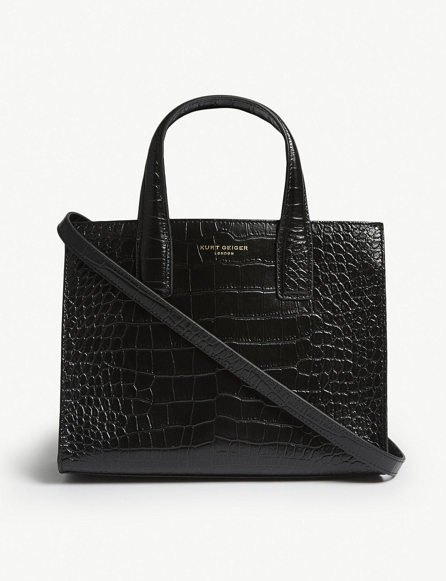 Kurt Geiger London Croc-embossed Leather Tote in Black | Lyst