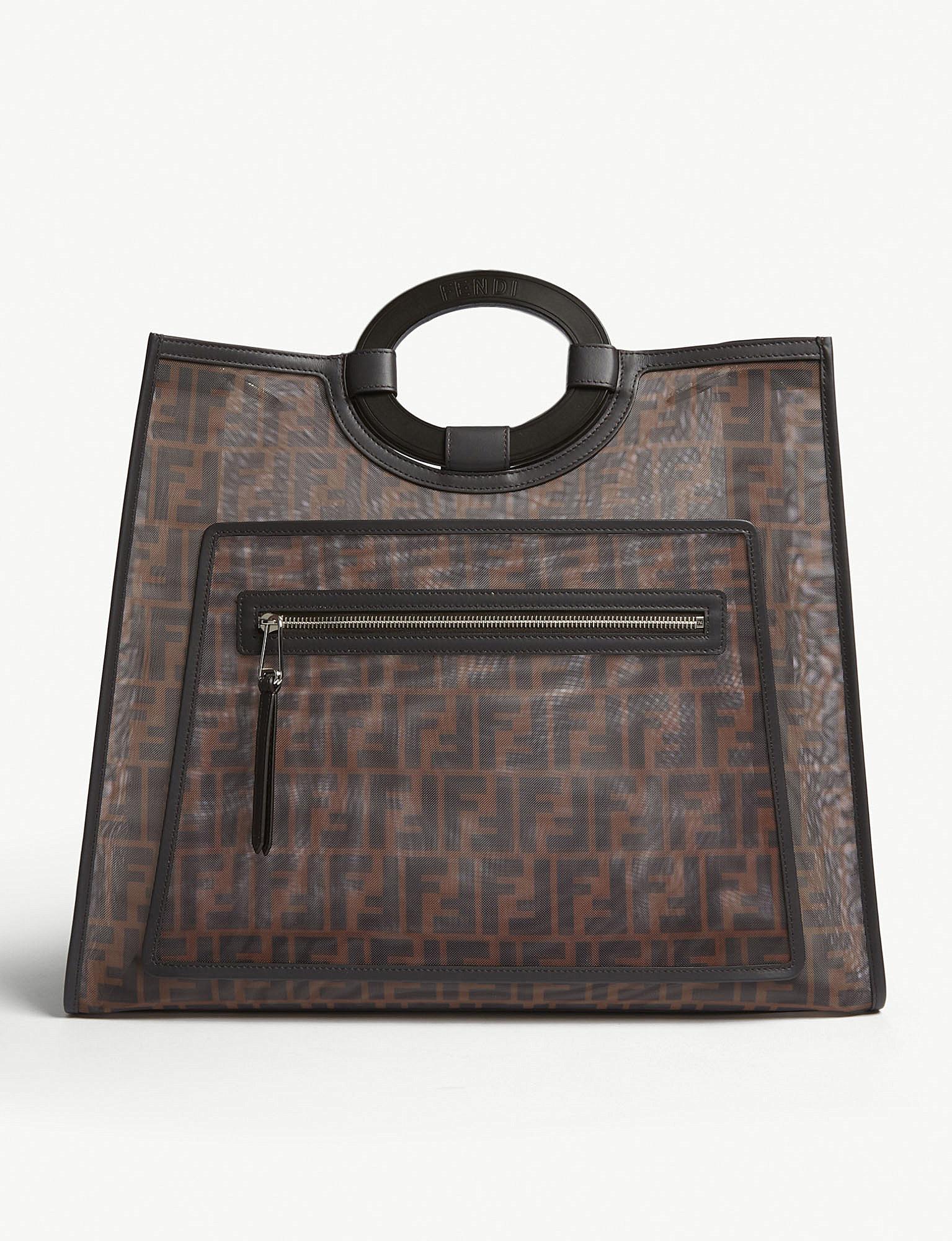 Fendi Runway Mesh And Leather Shopper Bag in Brown | Lyst