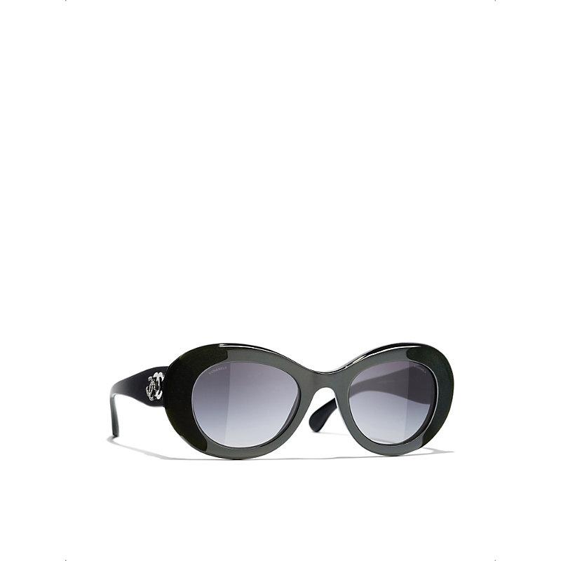 Chanel Oval Sunglasses in Black | Lyst