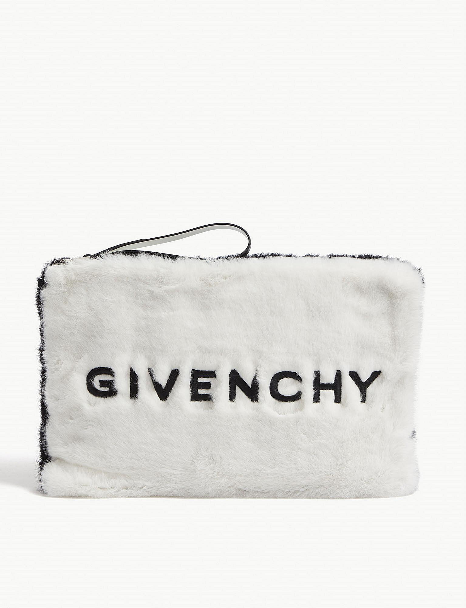 Givenchy Logo Faux-fur Clutch in White 