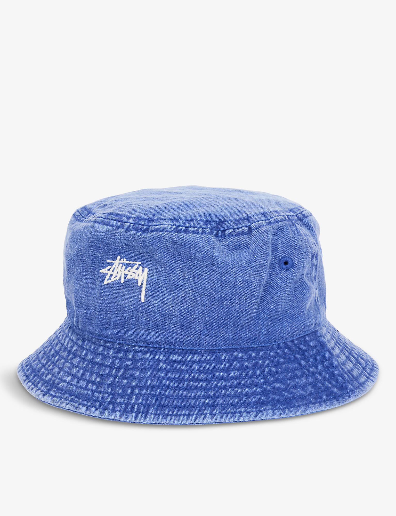 Stussy Logo-embroidered Cotton Bucket Hat in Blue for Men | Lyst