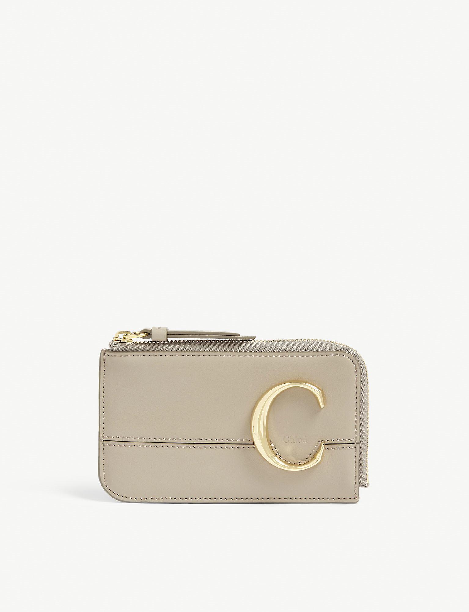 Chloé Monogram Leather Card Holder in Gray Lyst