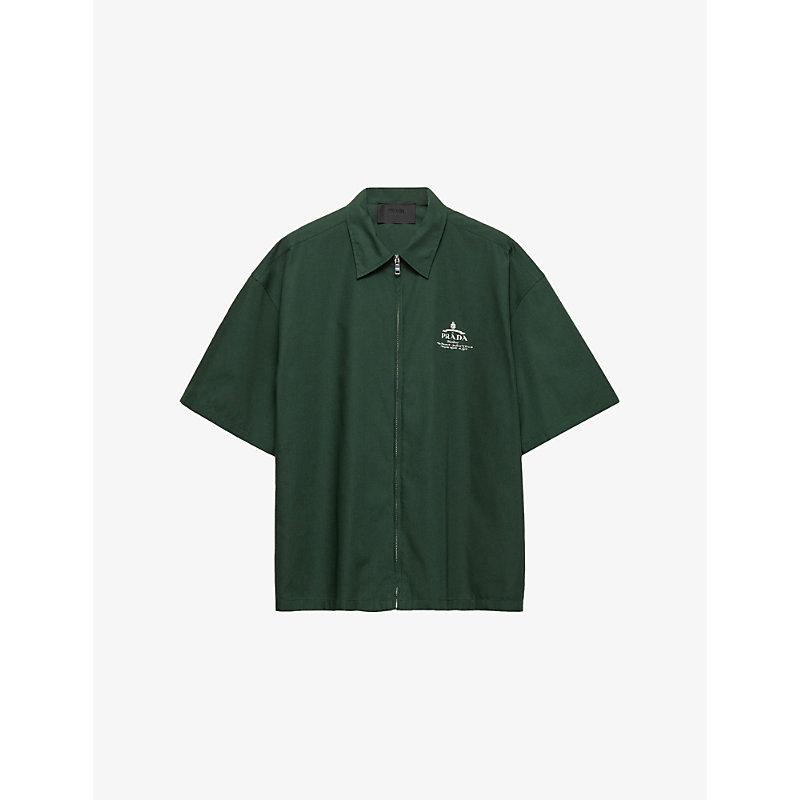 Prada Logo-Embroidered Zip-Up Nylon Shirt in Green for Men | Lyst