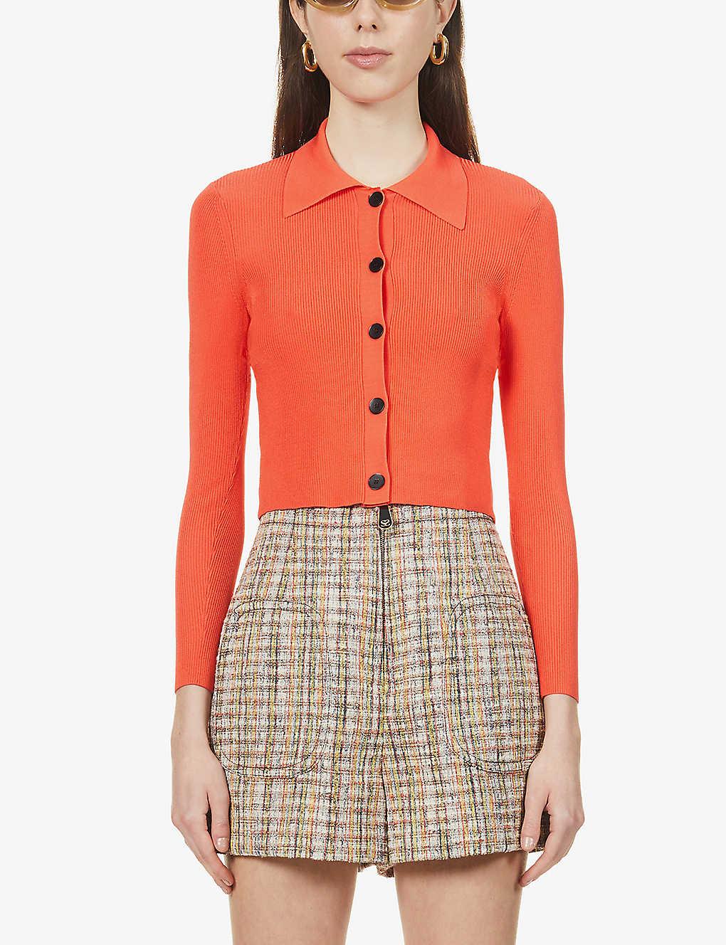 Sandro Womens Red Francoise Cropped Recycled Stretch-knit Cardigan 8 | Lyst