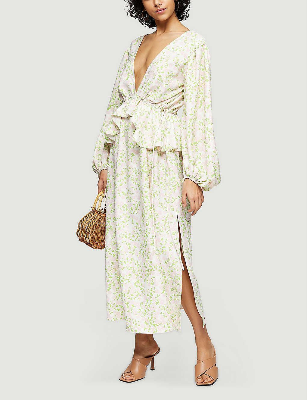 TOPSHOP Ivory Print Double V Maxi Dress in White | Lyst