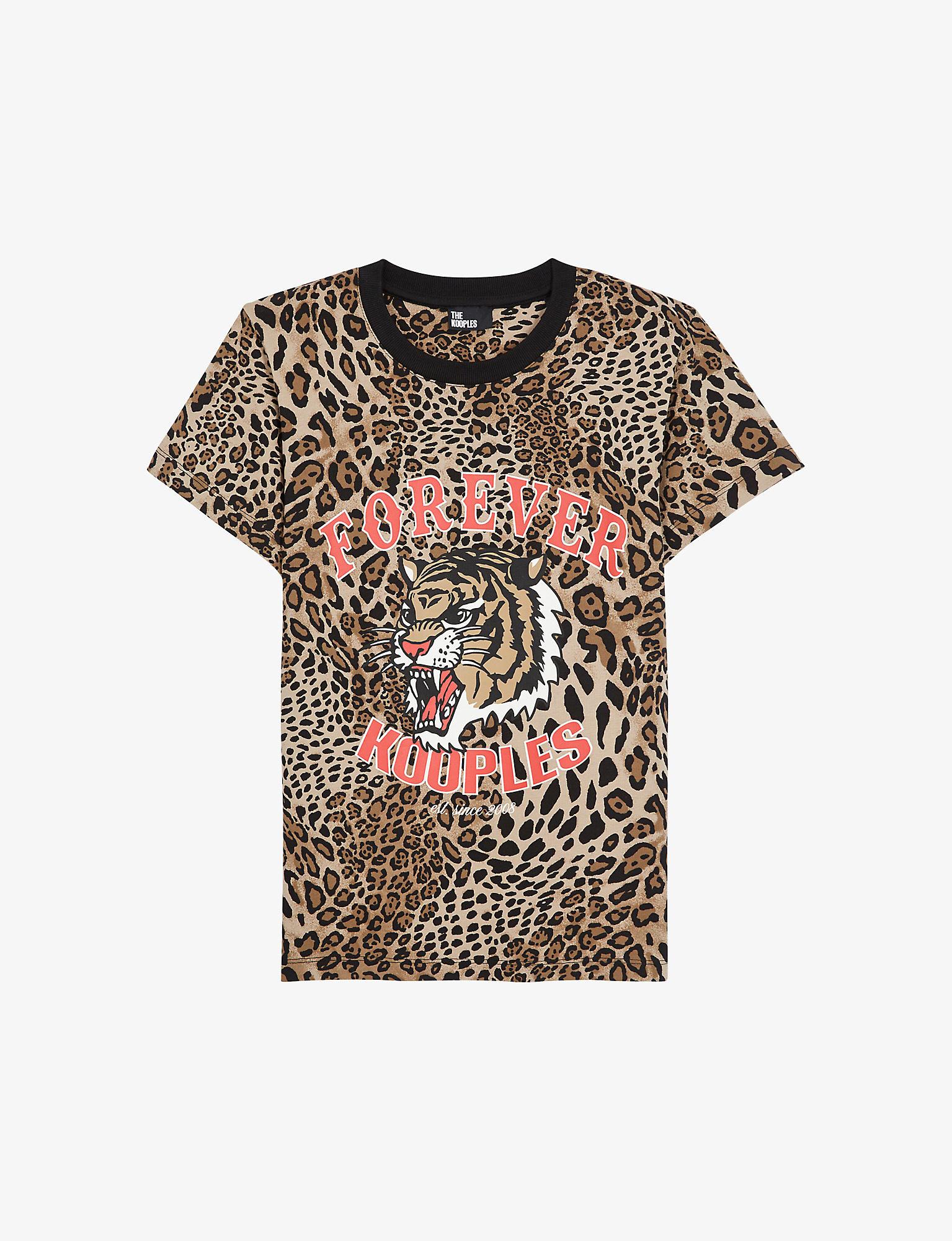 The Kooples Leopard-print Graphic-motif Cotton-jersey T-shirt | Lyst