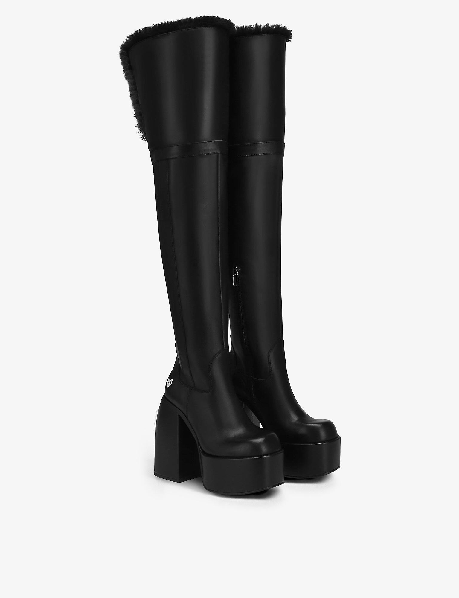 Naked Wolfe Jealous Shearling-trim Knee-high Leather Boots in Black | Lyst