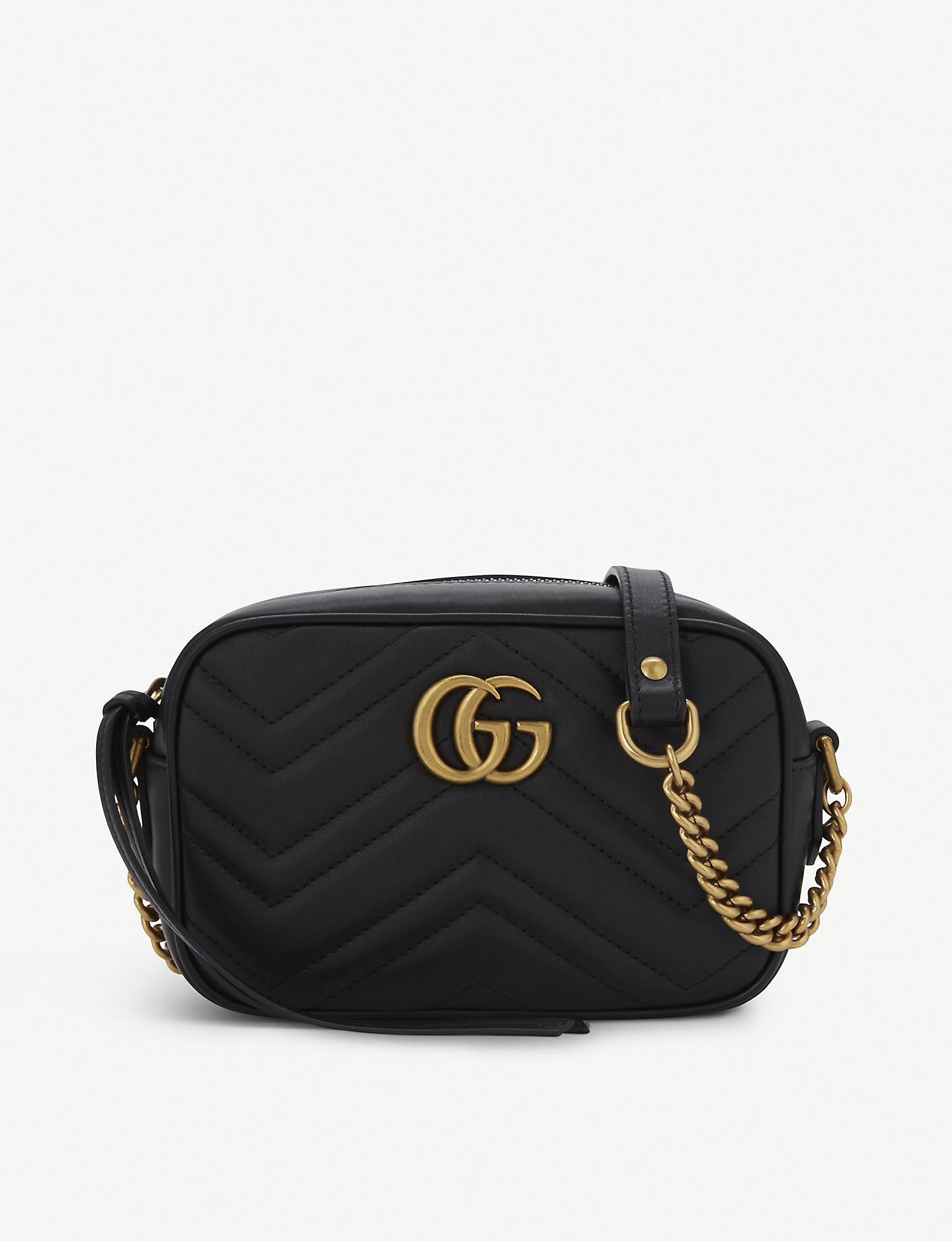 Gucci GG Marmont Mini Quilted Leather Cross-Body Bag in Black - Lyst
