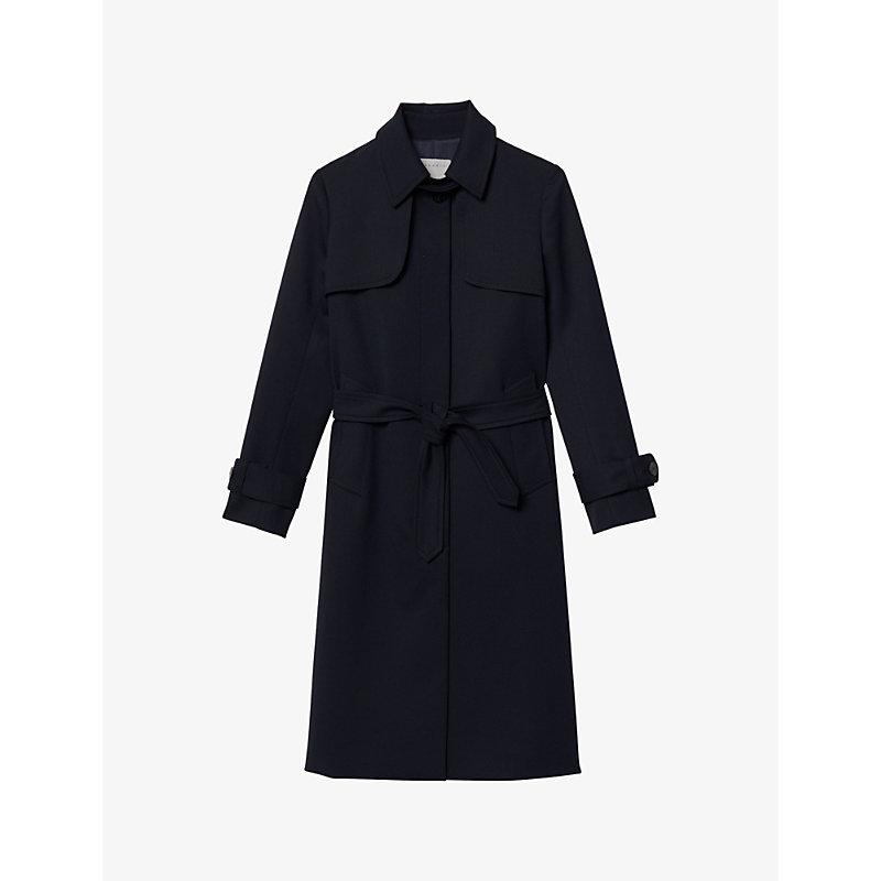【海外限定】Sandroトレンチコート☆Pleated-panel twill trench Sandro Pleated-Panel Twill Trench Coat in Blue | Lyst
