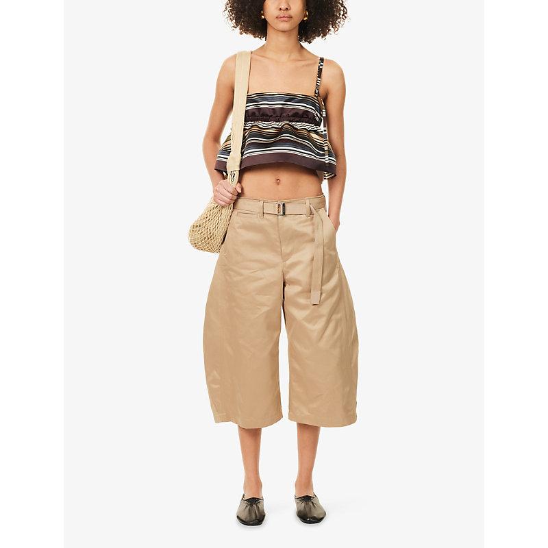 Sacai Wide-Leg Belted Cotton Chino Shorts in Natural | Lyst