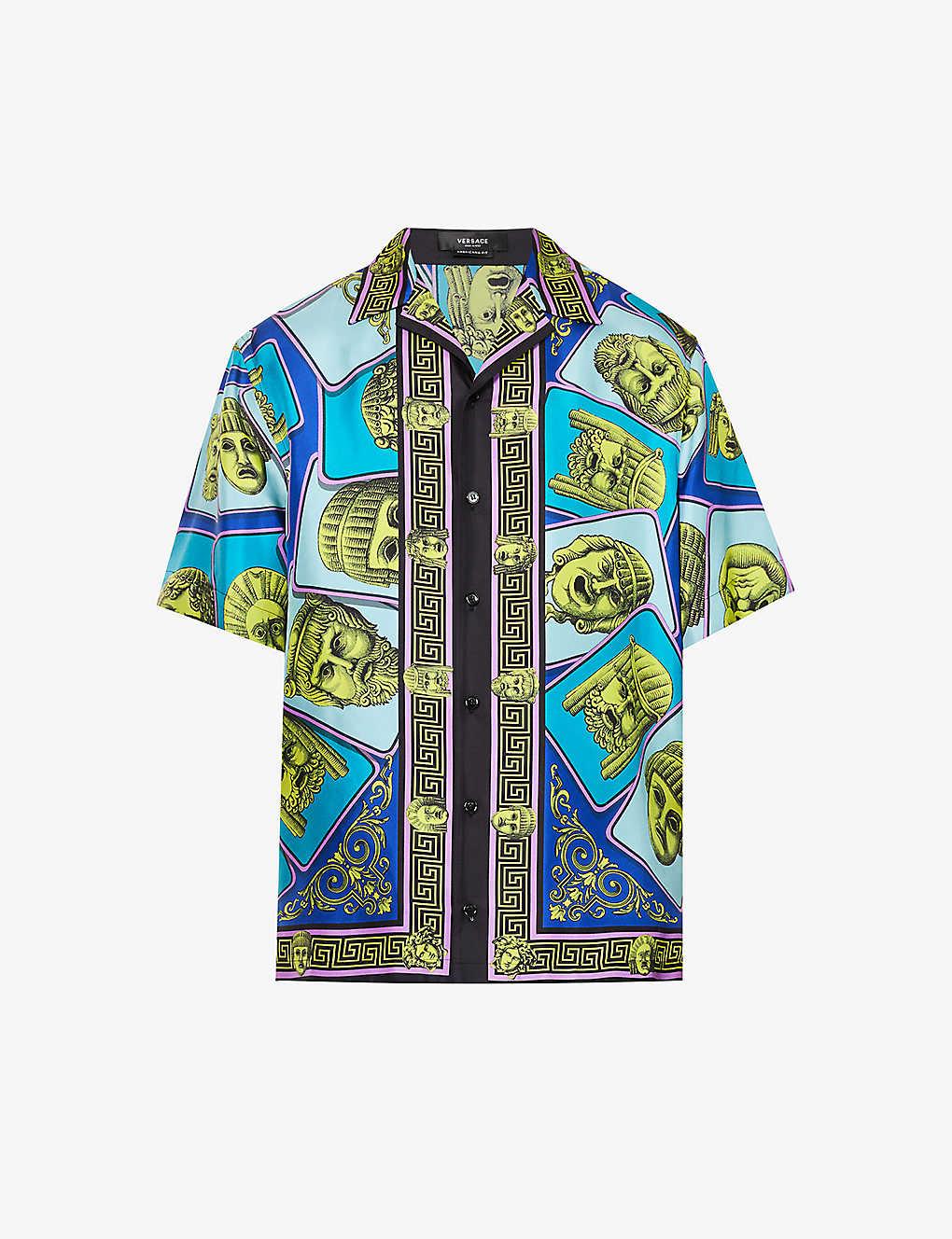 Versace Le Maschere Graphic-print Camp-collar Silk Shirt in Blue for ...