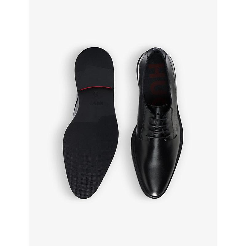 HUGO Logo-embossed Leather Derby Shoes in Black for Men | Lyst