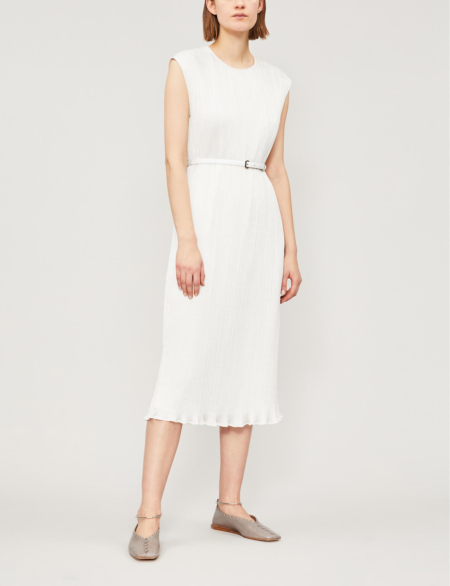 Max Mara Gineceo Waist-belt Pleated Dress in White - Lyst