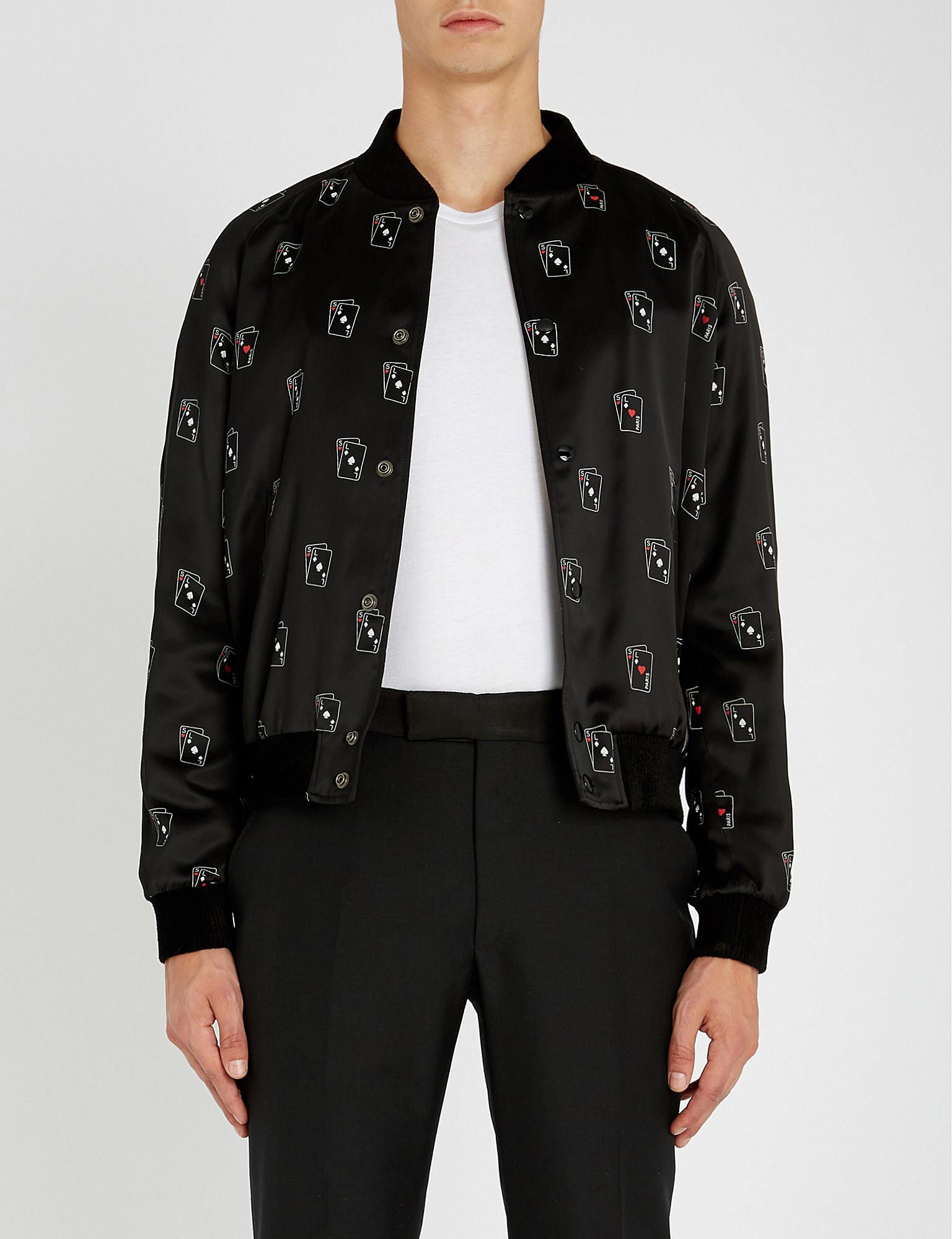 Saint Laurent Playing Card-print Satin Bomber Jacket in Black for 