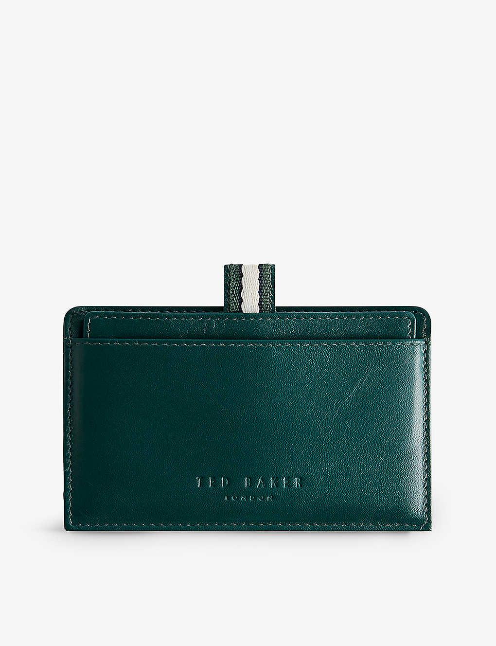 Ted Baker Grayden Stripe-embroidered Leather Card Holder in Green