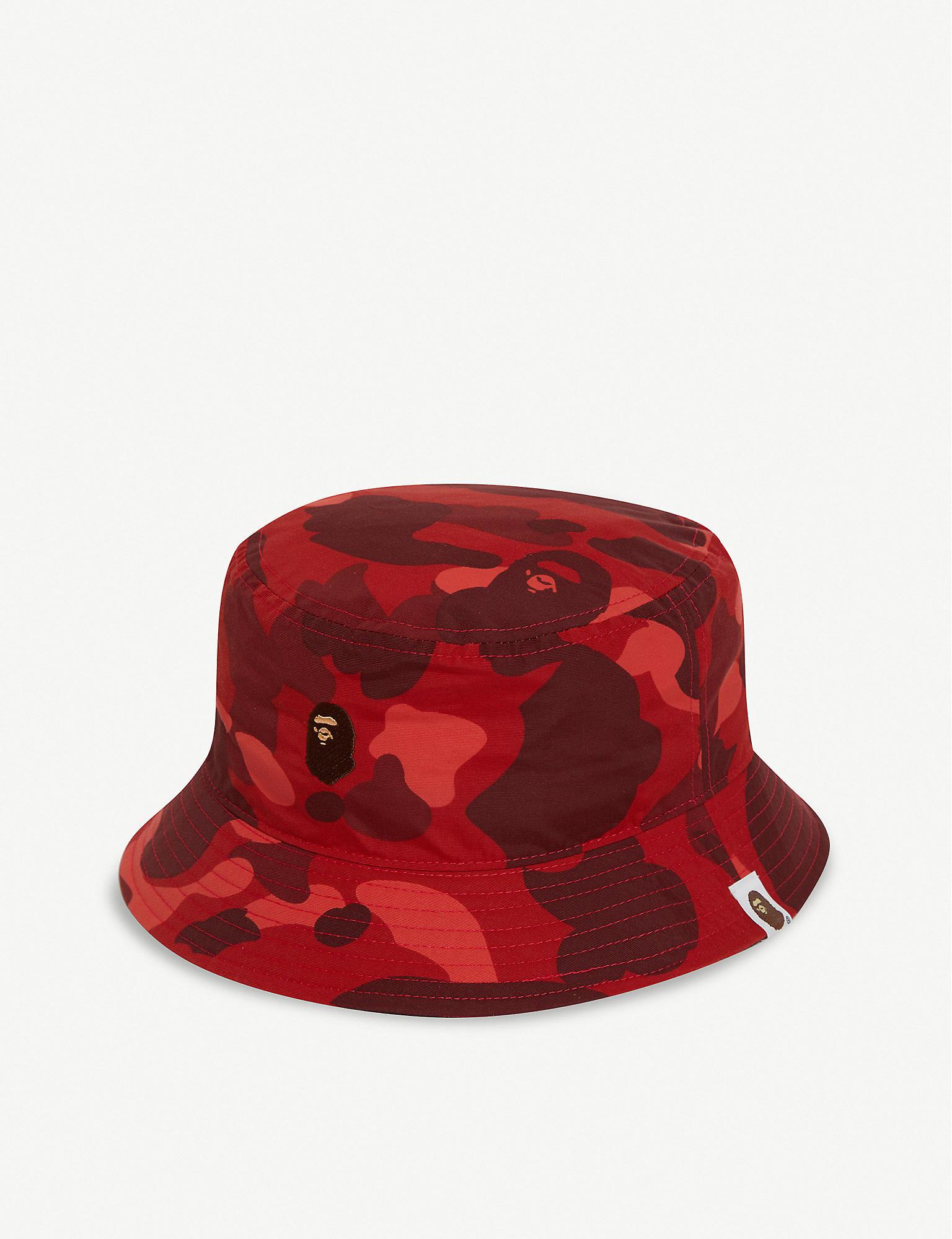 A Bathing Ape Camouflage Cotton Bucket Hat in Red for Men | Lyst