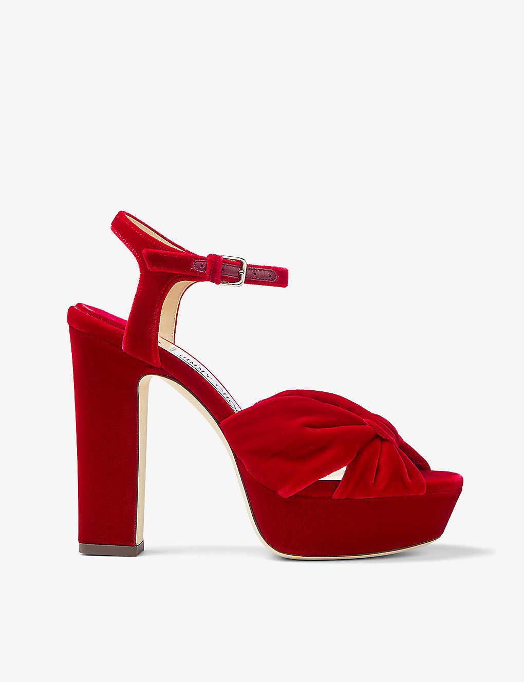 Jimmy Choo Heloise 120 Bow-embellished Velvet Platform-heeled Sandals ...