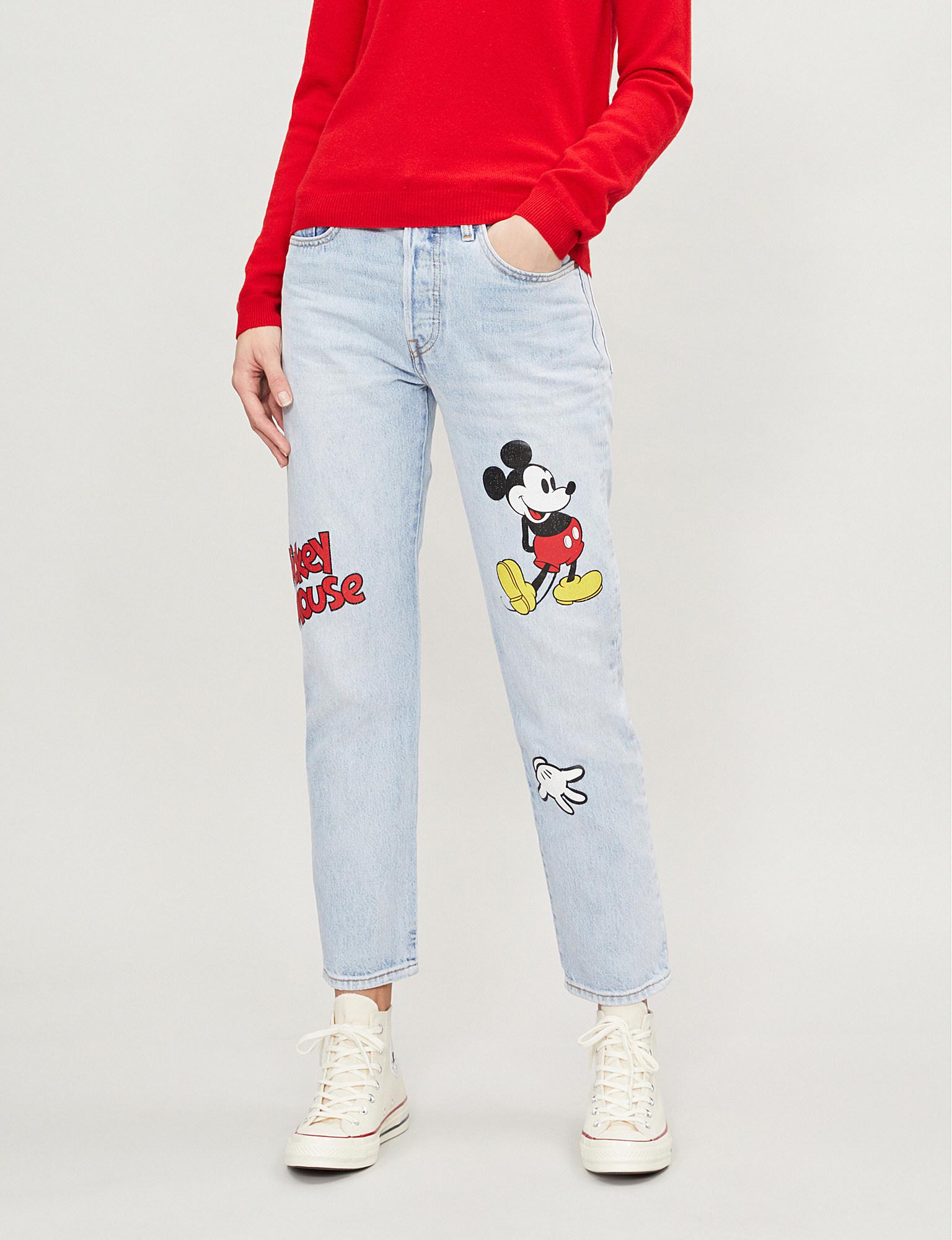 X Mickey Mouse 501 Straight Cropped Mid-rise Jeans in Blue Lyst