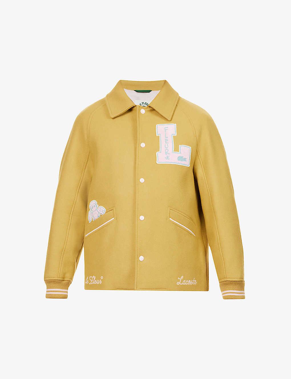 Lacoste Le Fleur X Brand applique Regular fit Wool blend Jacket X in Yellow Lyst UK