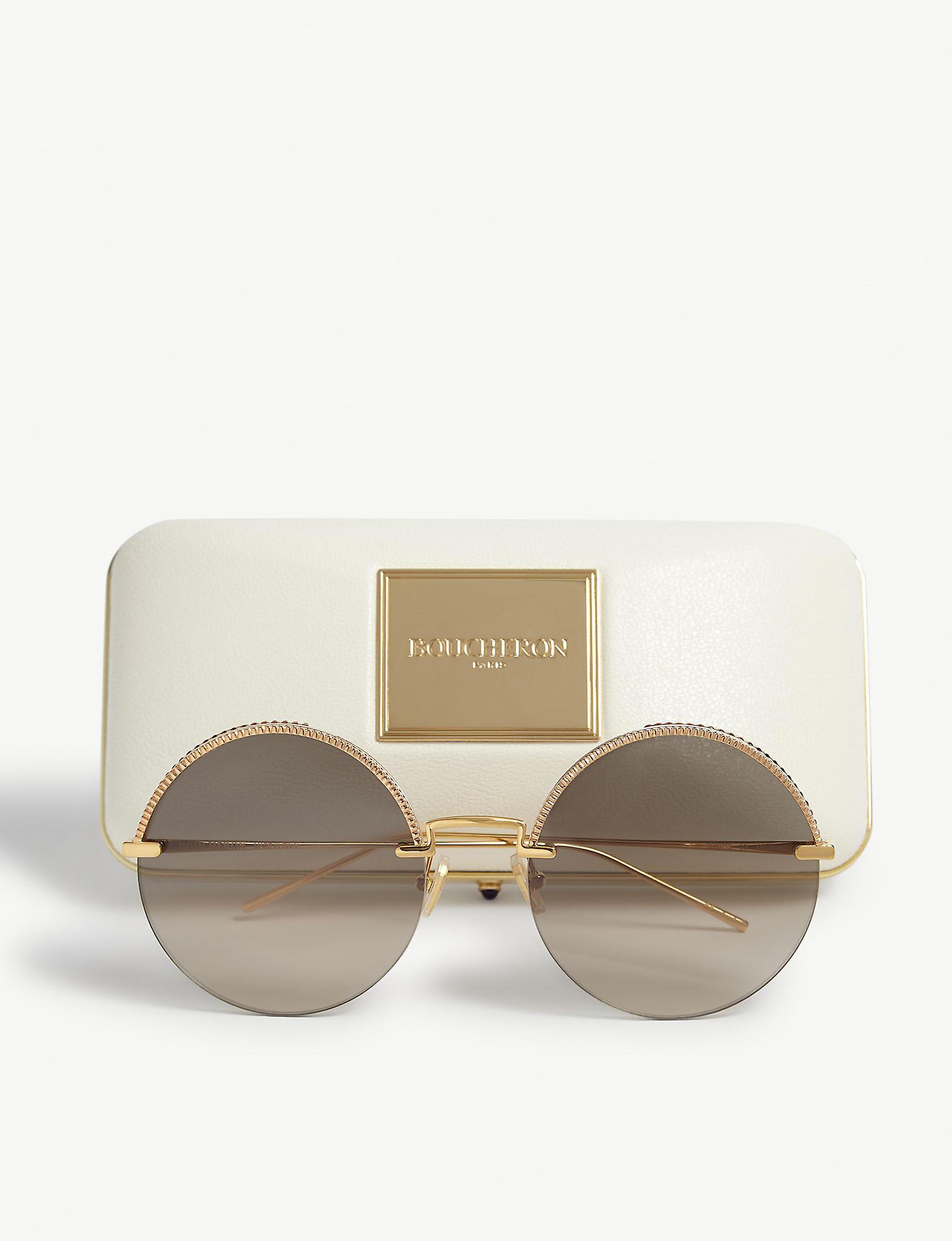 Boucheron Bc0075s Round-frame Sunglasses in Metallic | Lyst