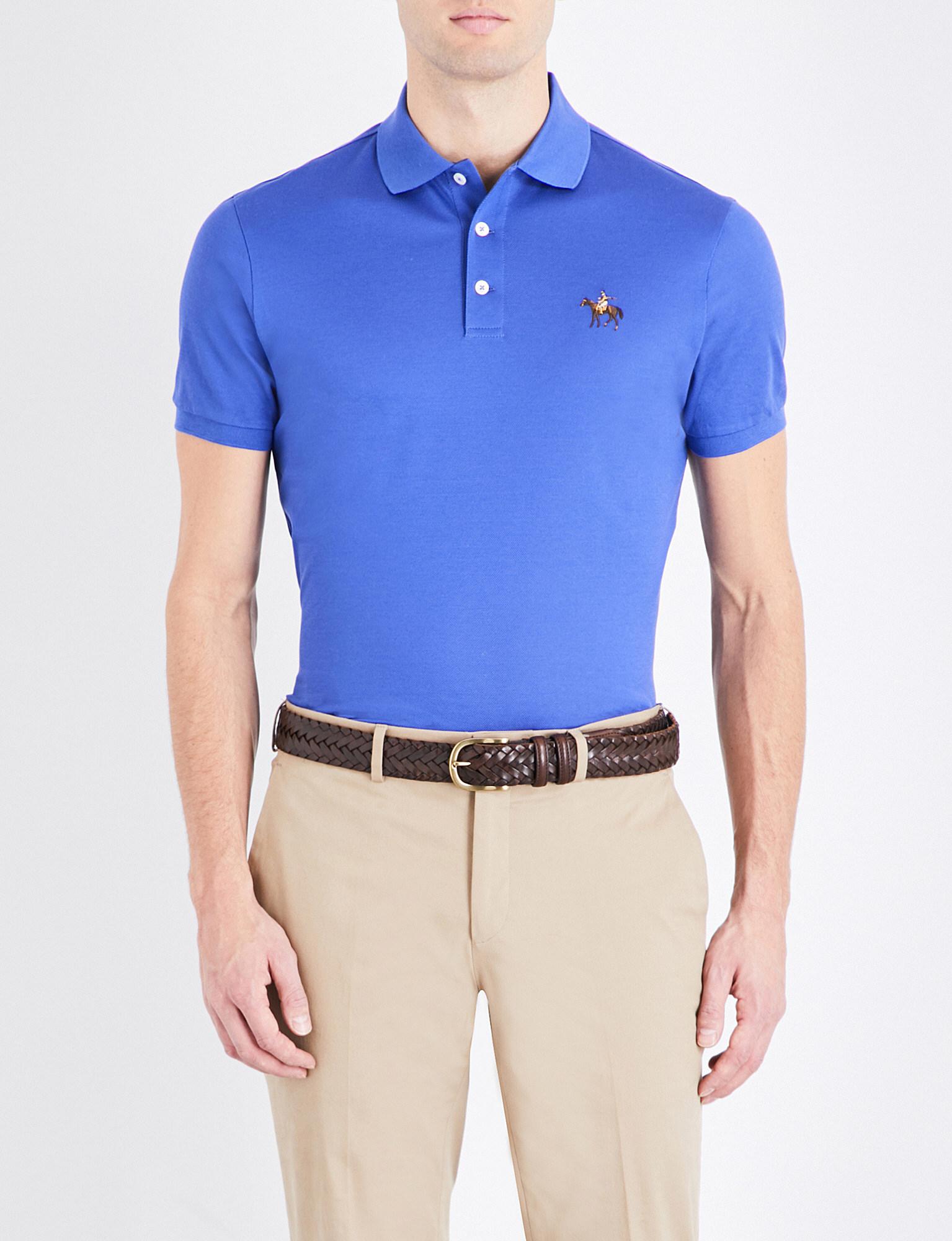 Ralph Lauren Purple Label Logo Cotton-piqué Polo Shirt in Blue for Men |  Lyst
