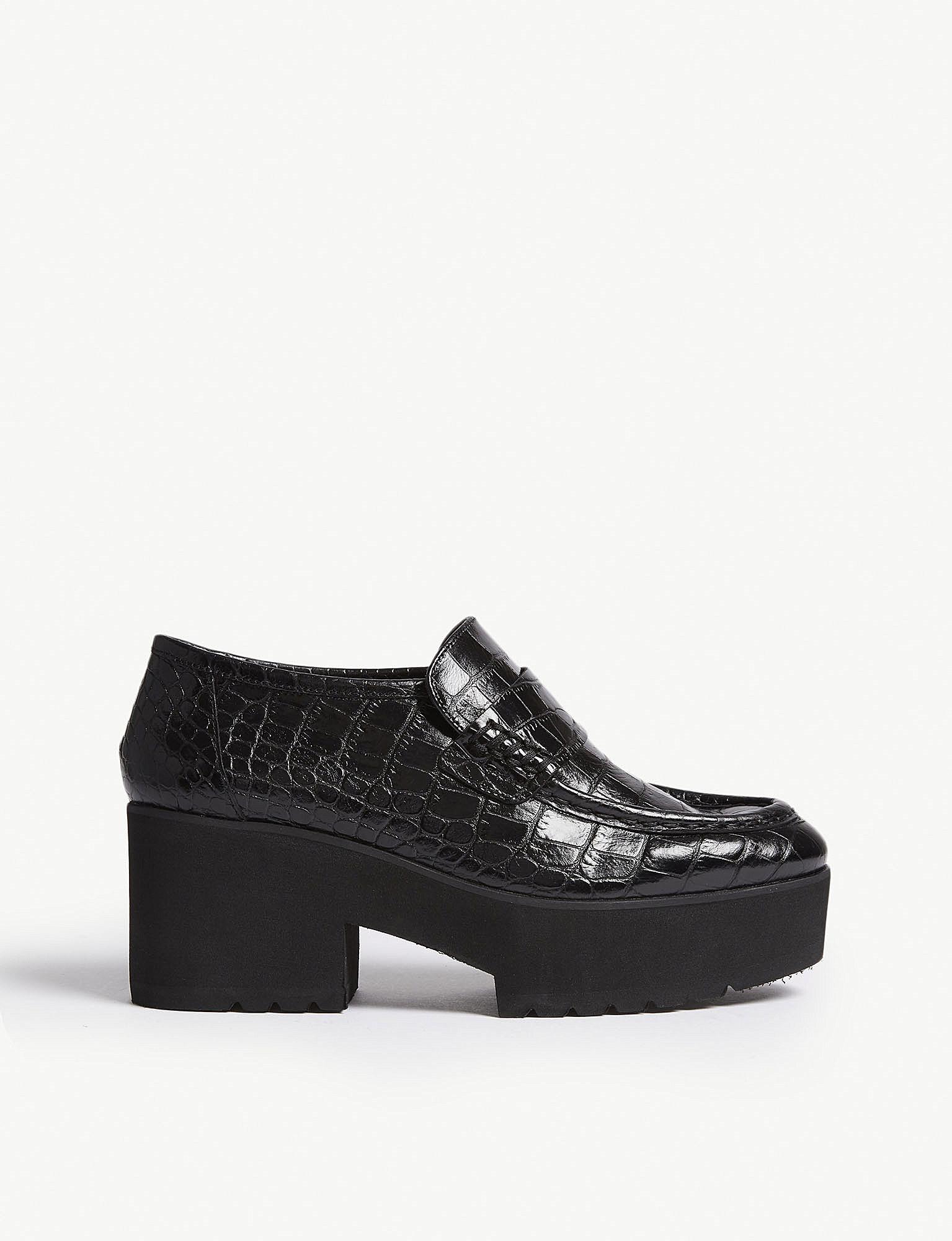 Maje Crocodile-effect Leather Platform Moccasin Loafer in Black | Lyst