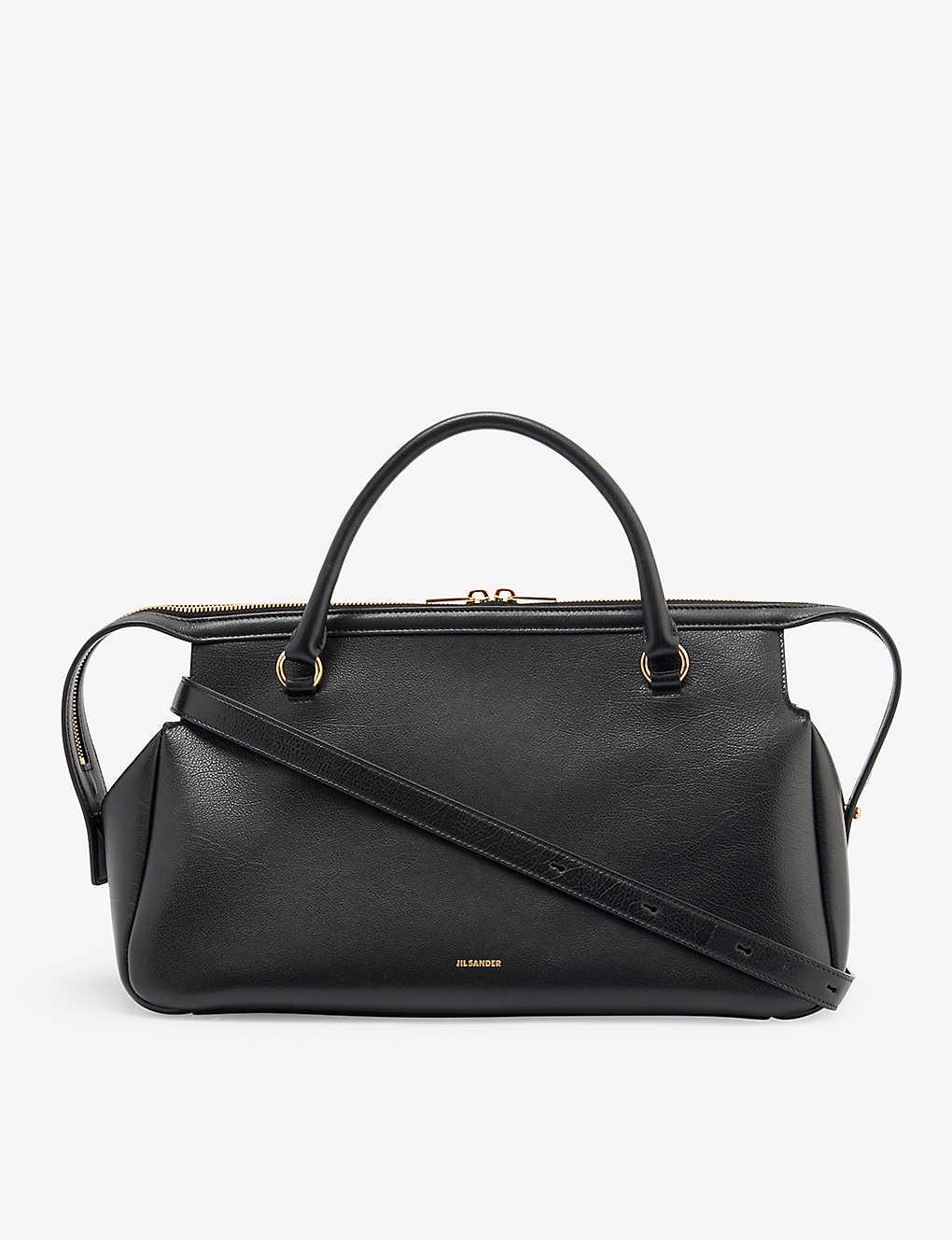 Jil Sander Logoembossed Leather Tophandle Bag in Black Lyst