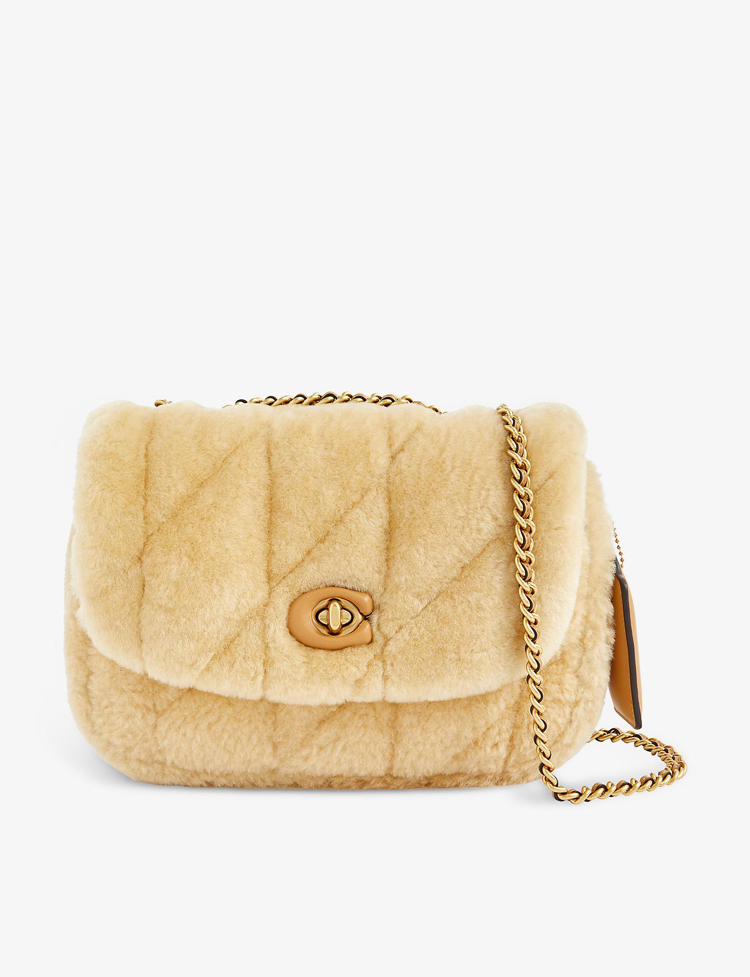 COACH Madison Quilted Shearling And Leather Shoulder Bag in Natural Lyst
