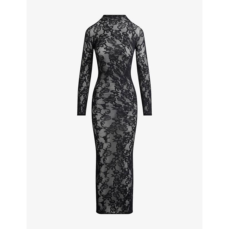 knit lace mock neck dress skims Skims Knit Lace Mock Neck Midi Dress in Black
