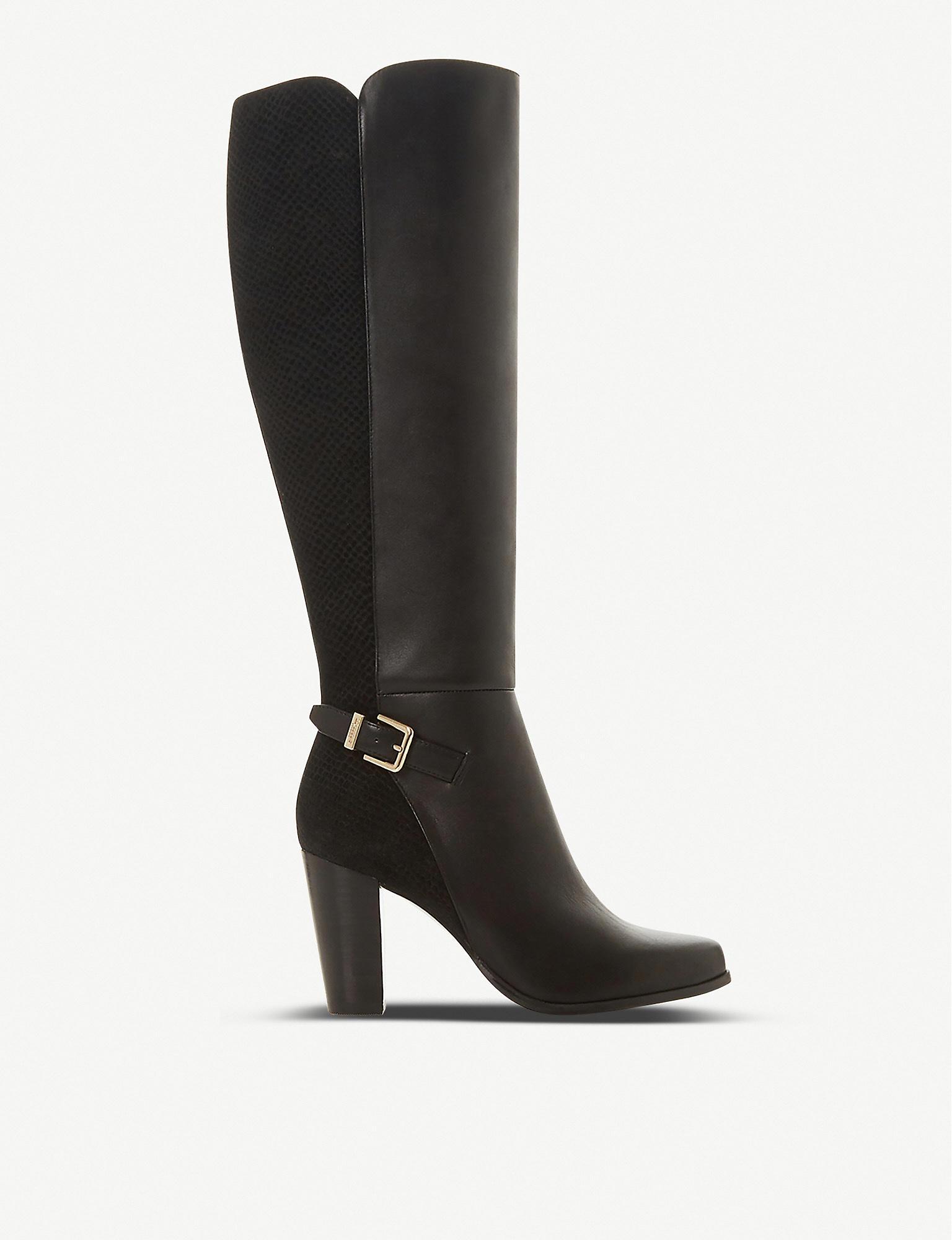Dune Denim Samuella Block Heel Knee High Boots in Black Leather (Black ...