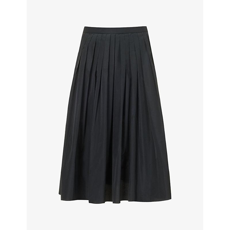 Ralph Lauren Amerie Pleated-waist Woven Midi Skirt in Black | Lyst