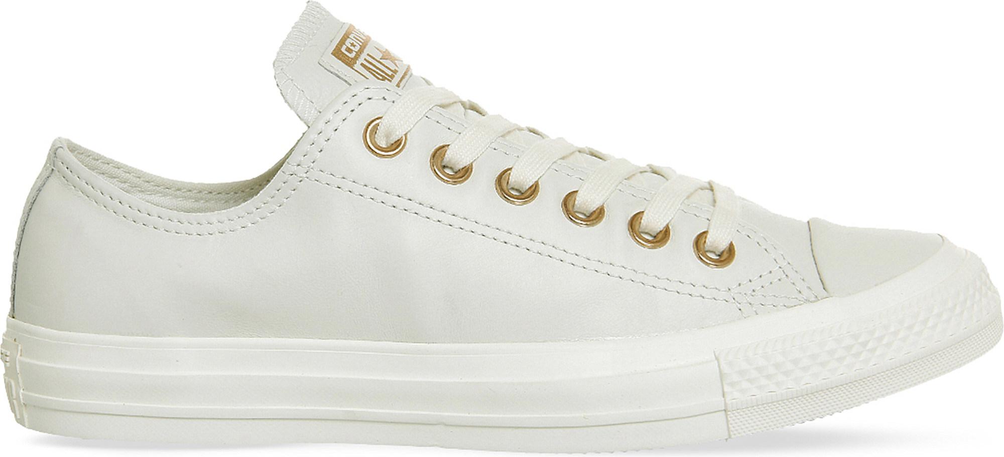 white leather converse rose gold eyelets