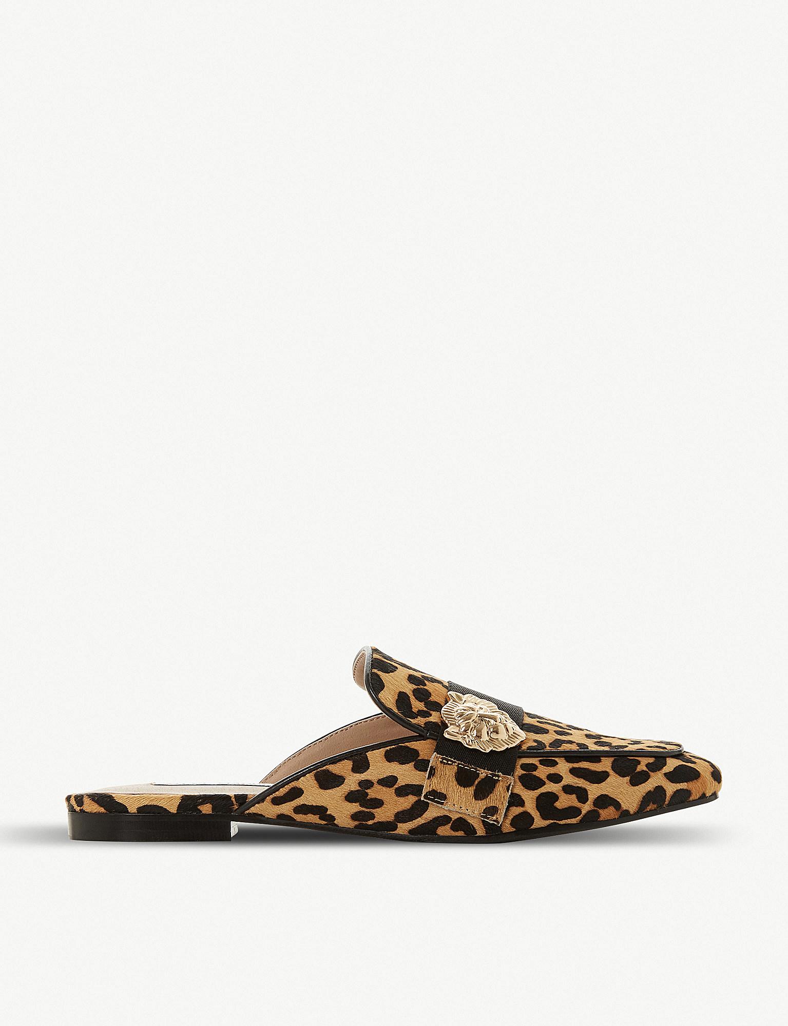leopard print backless loafers