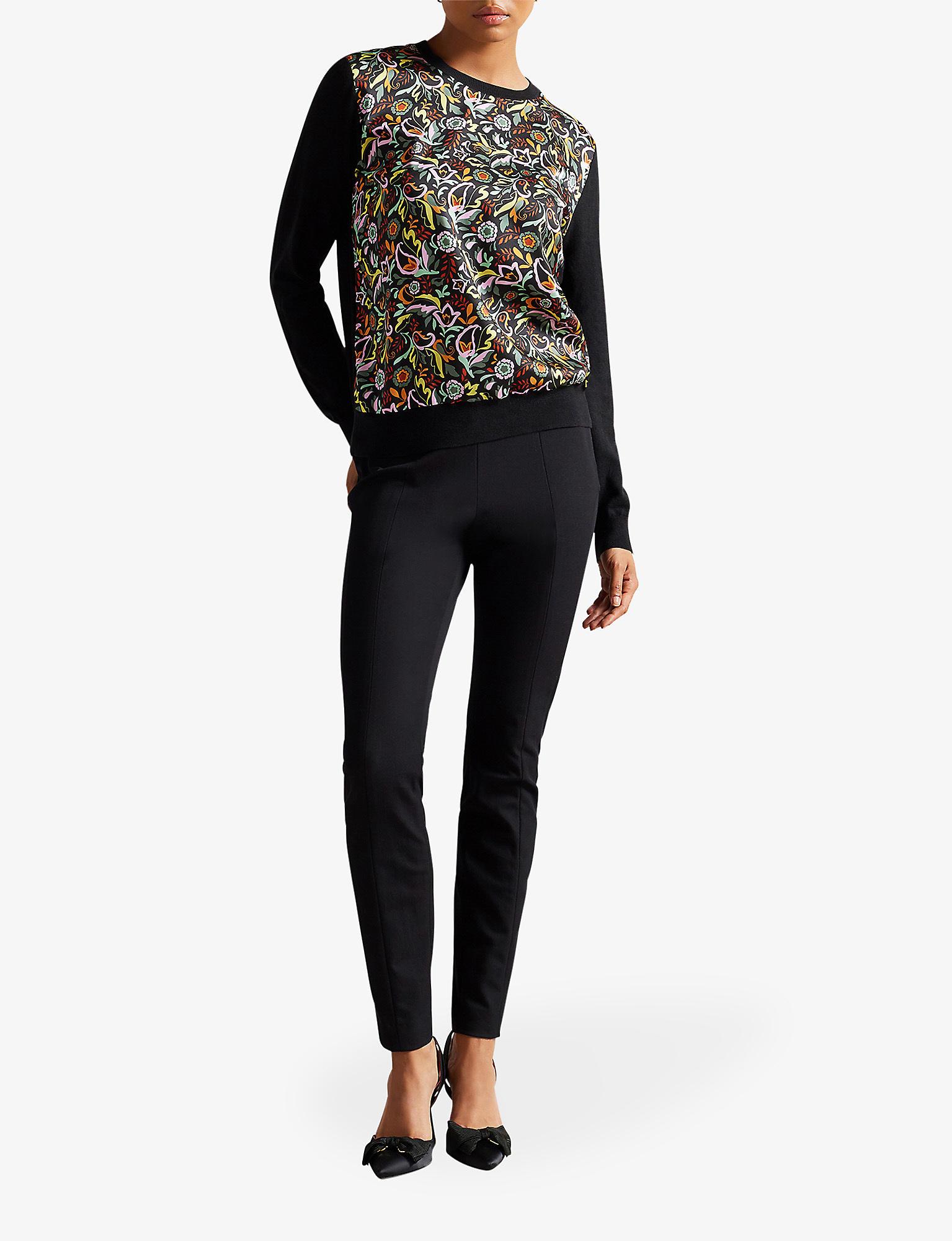 Ted Baker Ilaniah Floral-print Cotton-blend Woven Jumper in Black | Lyst
